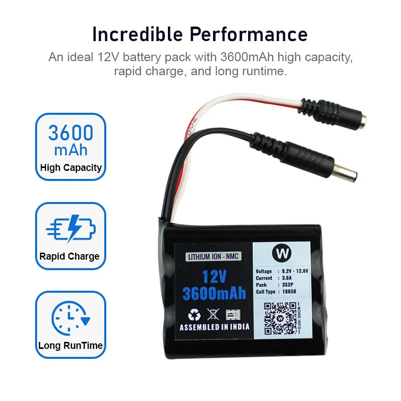 12V 3600mAh Battery Pack with 1 year warranty - BMS Included