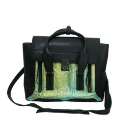 3.1 Phillip Lim 'Pashli' Black Leather & Metallic Neon Green Satchel | Pre Loved |