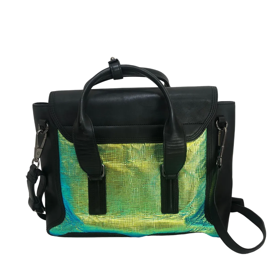 3.1 Phillip Lim 'Pashli' Black Leather & Metallic Neon Green Satchel | Pre Loved |