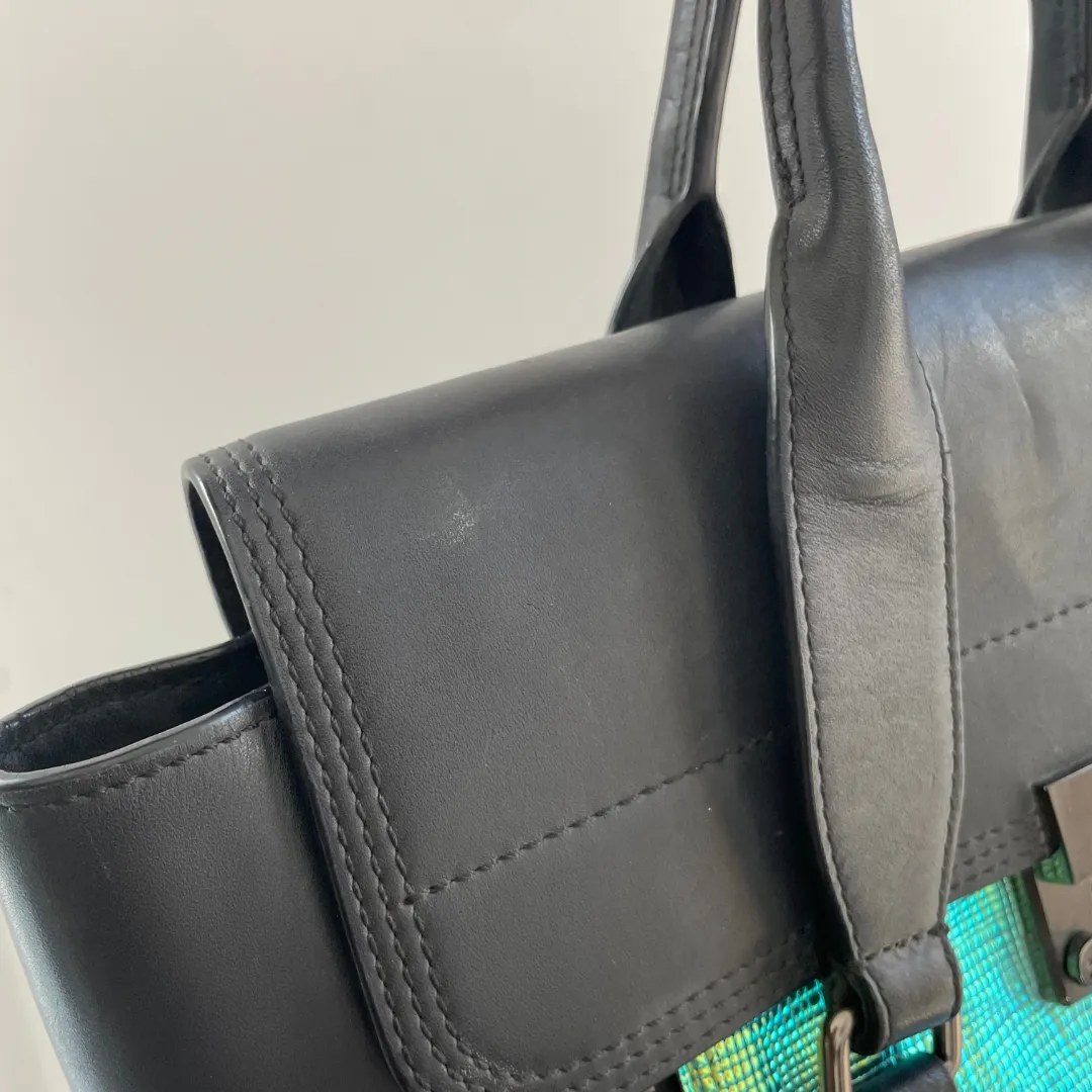 3.1 Phillip Lim 'Pashli' Black Leather & Metallic Neon Green Satchel | Pre Loved |