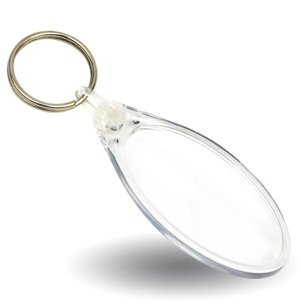 50 x 25mm Oval Blank Plastic Photo Insert Keyring - Pack of 50