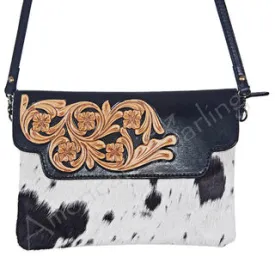 American Darling Black and White Hide with Floral Tool Purse