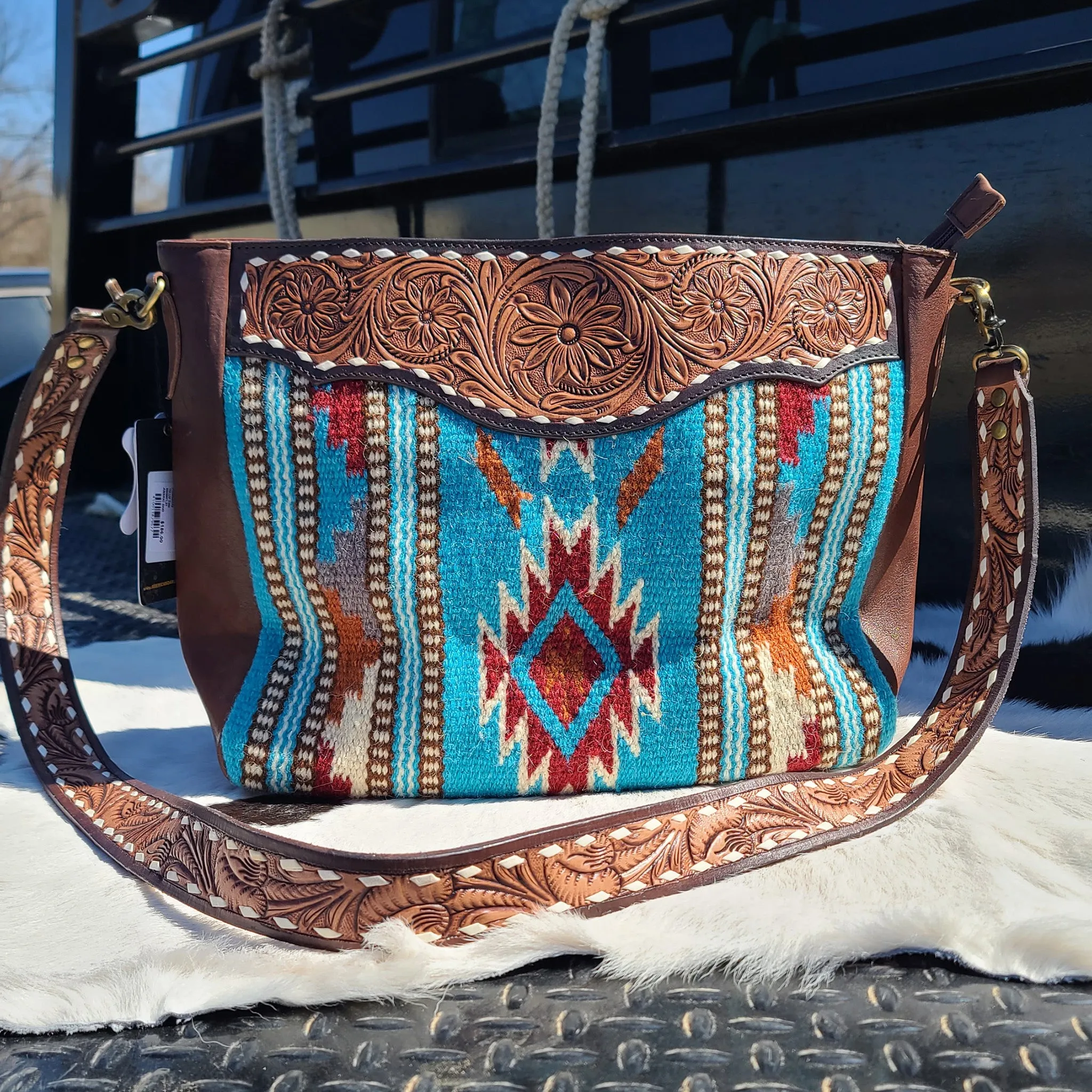 American Darling Conceal Carry Turquoise & Tooled Leather Bag