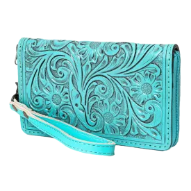 American Darling® Ladies Floral Embossed Turquoise Wristlet ADBG1140D