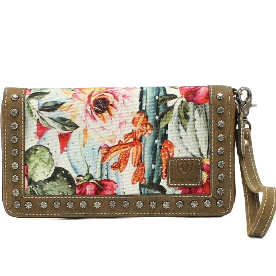 Ariat Ladies Matcher Cactus and Floral Print Studded Leather Clutch A770000197