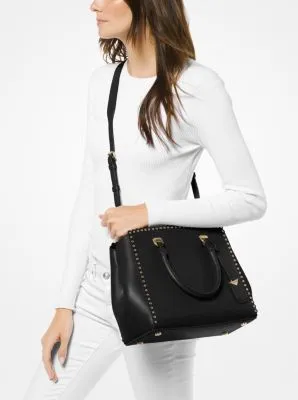 Benning Large Scalloped Leather Satchel