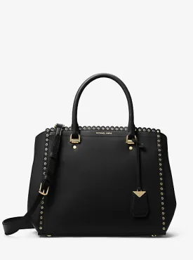 Benning Large Scalloped Leather Satchel
