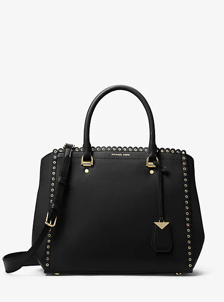 Benning Large Scalloped Leather Satchel
