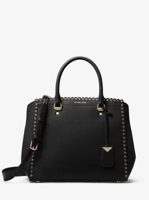 Benning Large Scalloped Leather Satchel