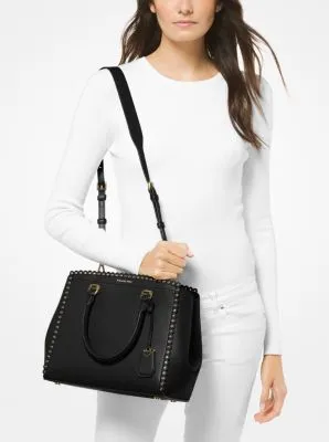 Benning Large Scalloped Leather Satchel
