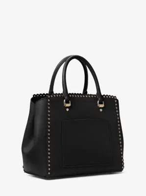 Benning Large Scalloped Leather Satchel