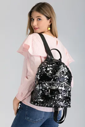 Black Sequined Mini Backpack