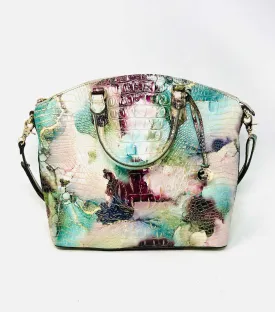 Brahmin Aqua/Purple Reptile Leather Designer Satchel