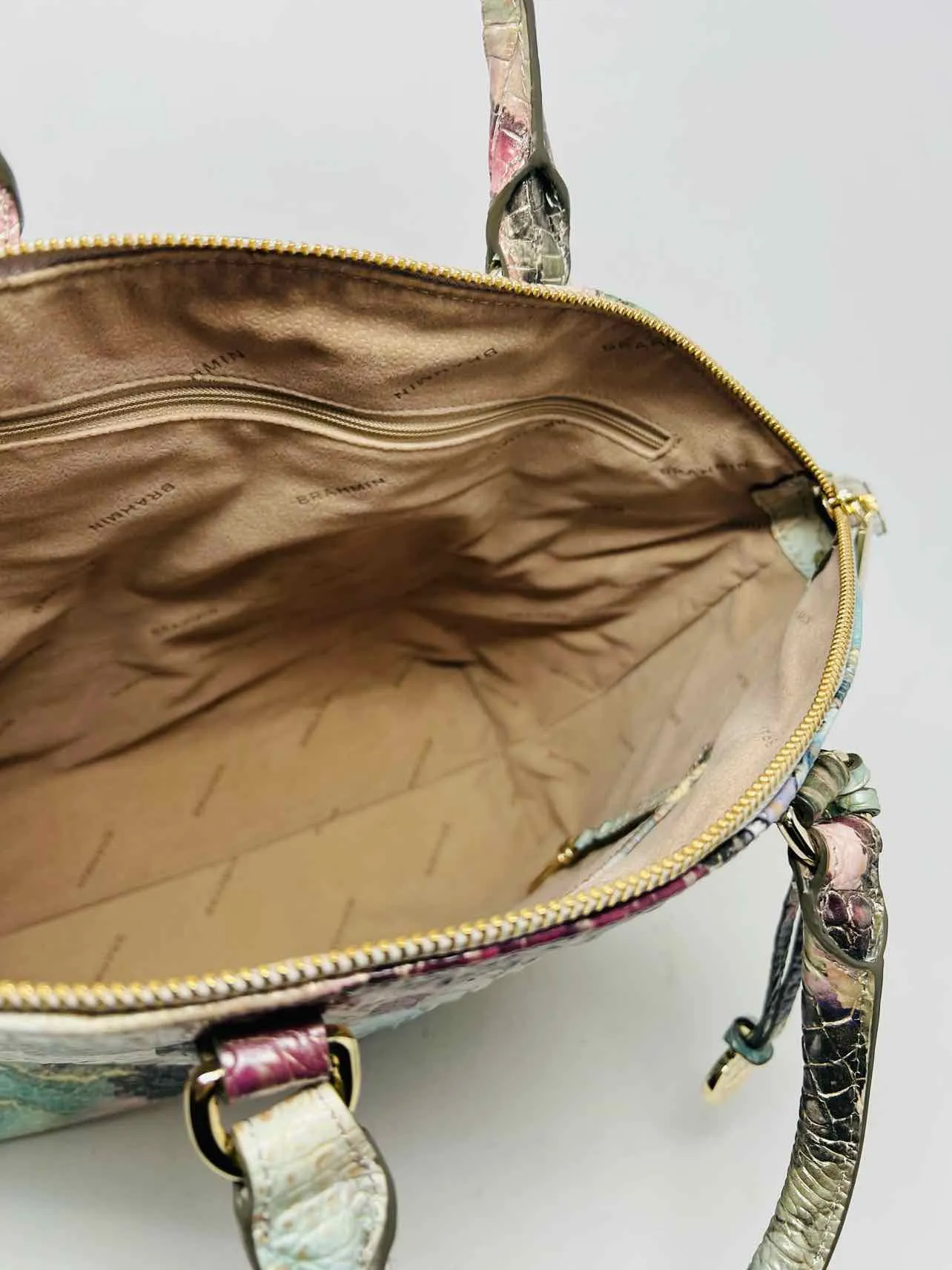 Brahmin Aqua/Purple Reptile Leather Designer Satchel