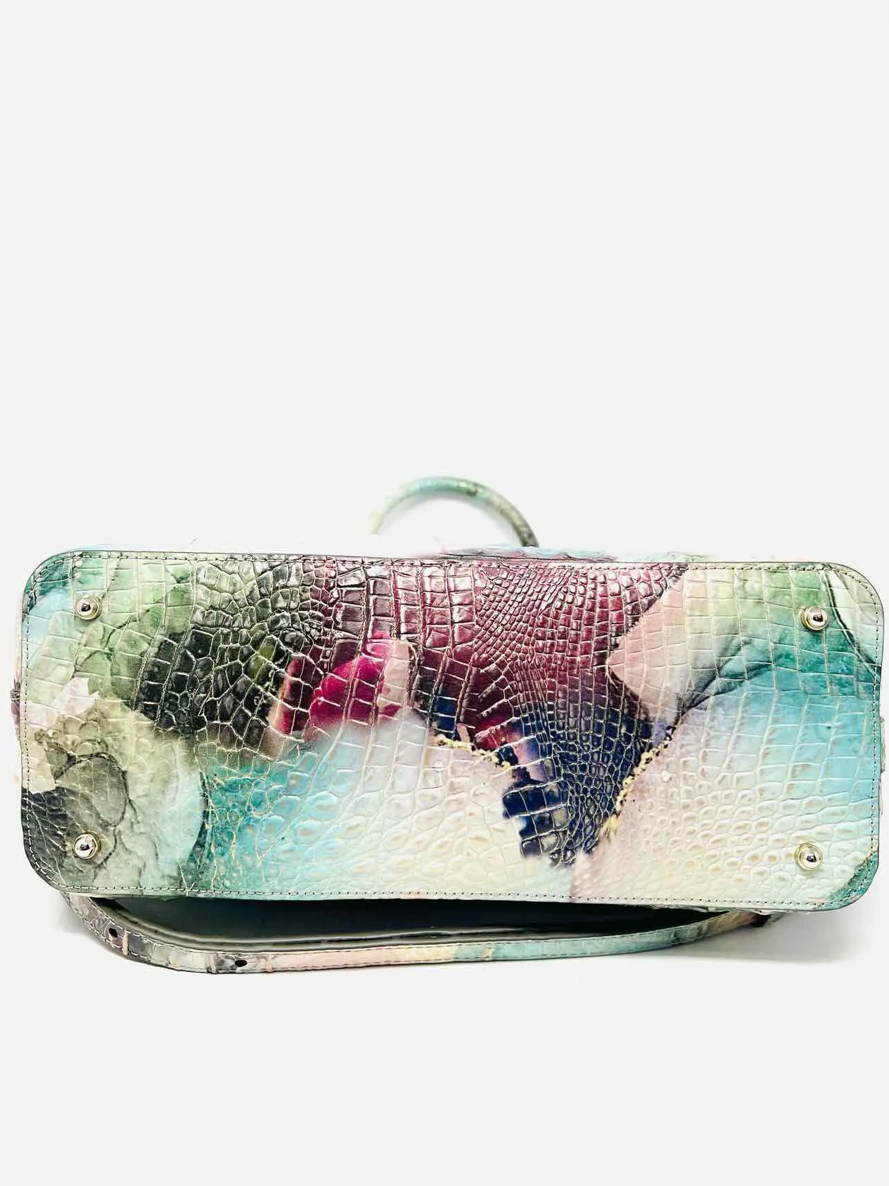 Brahmin Aqua/Purple Reptile Leather Designer Satchel