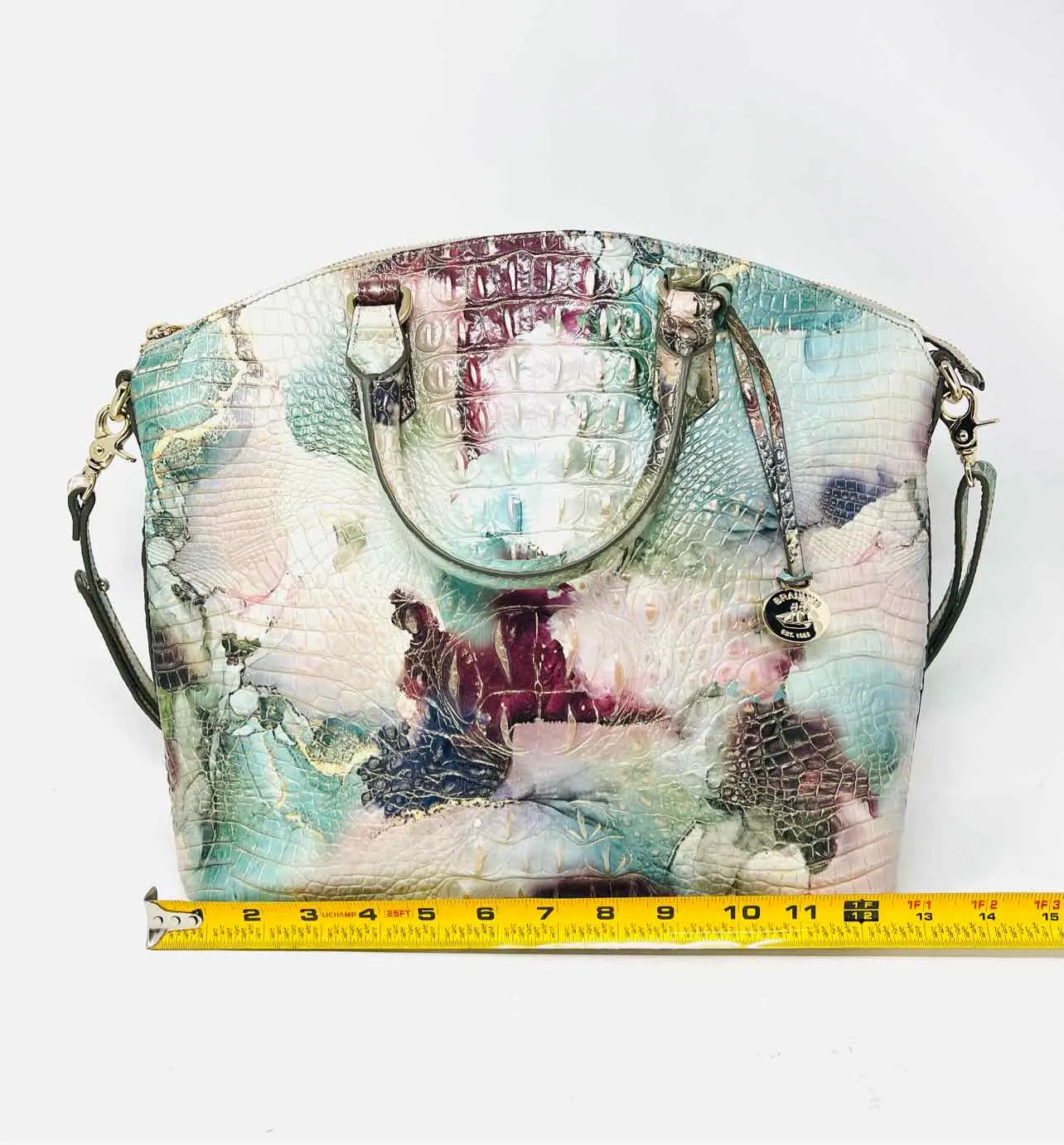 Brahmin Aqua/Purple Reptile Leather Designer Satchel