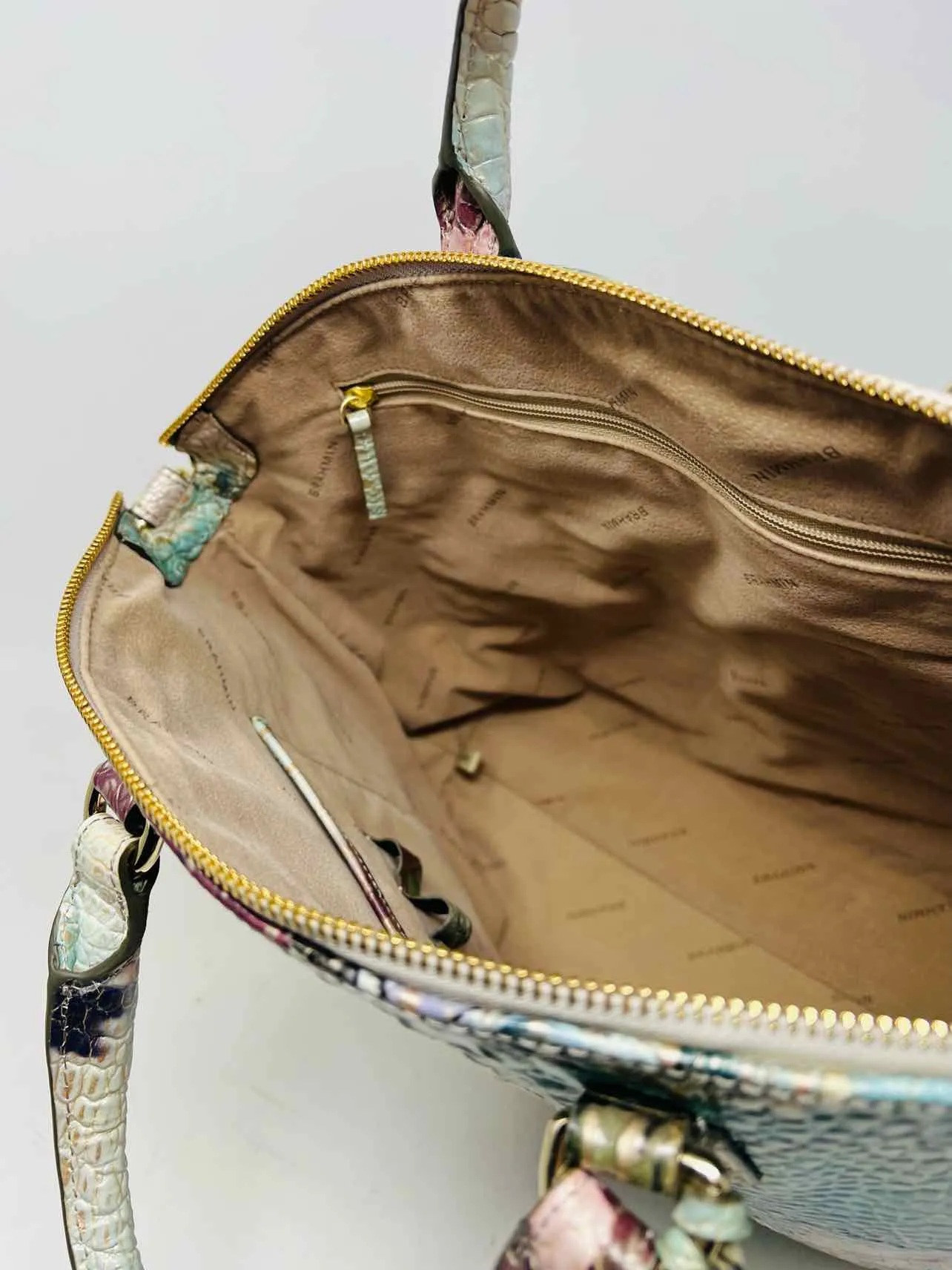 Brahmin Aqua/Purple Reptile Leather Designer Satchel
