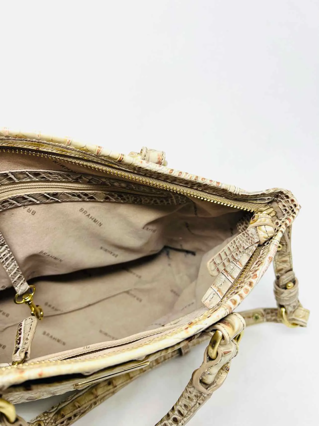 Brahmin Beige/Bronze Metallic Reptile AS IS Designer Satchel