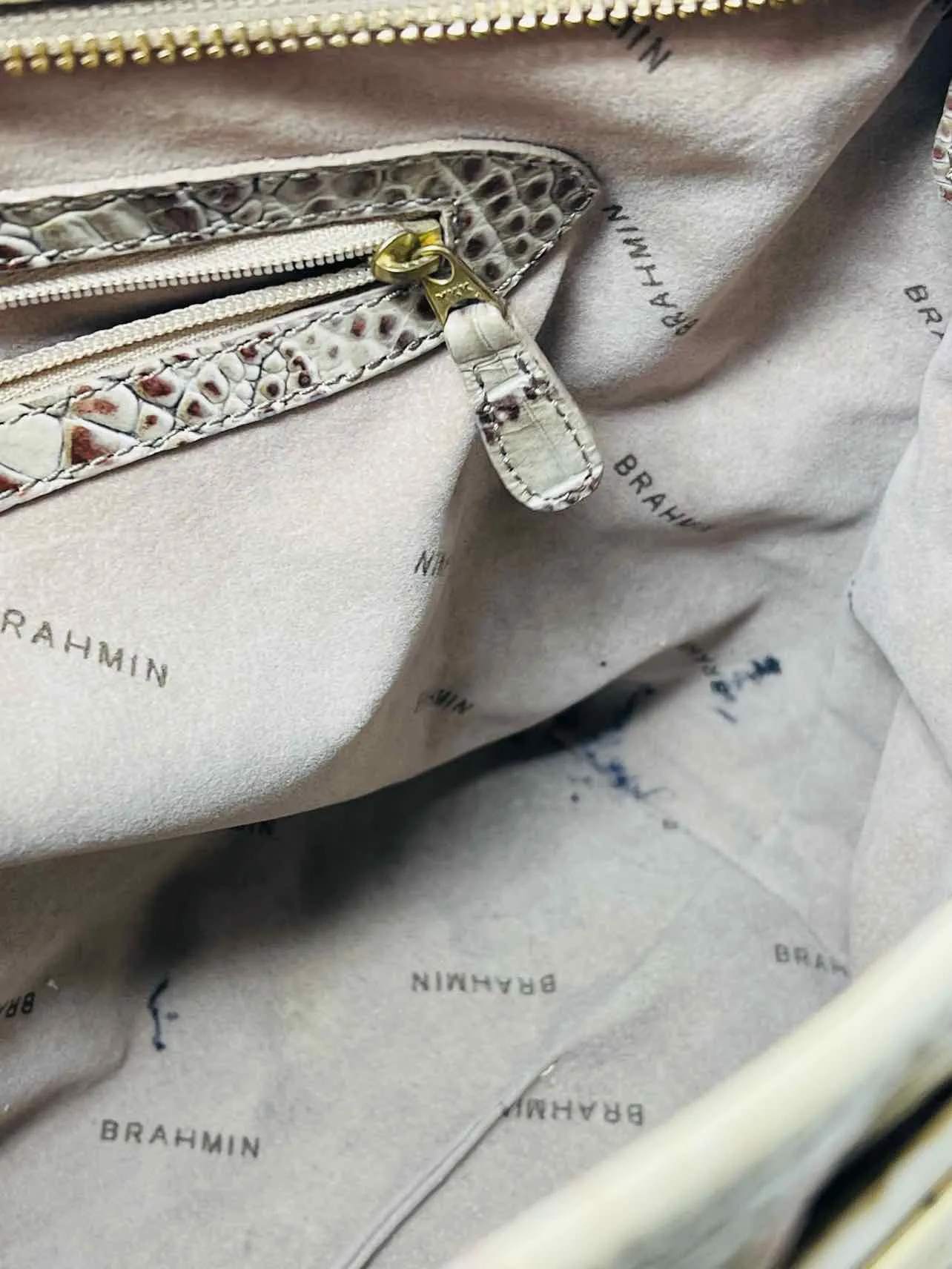 Brahmin Beige/Bronze Metallic Reptile AS IS Designer Satchel