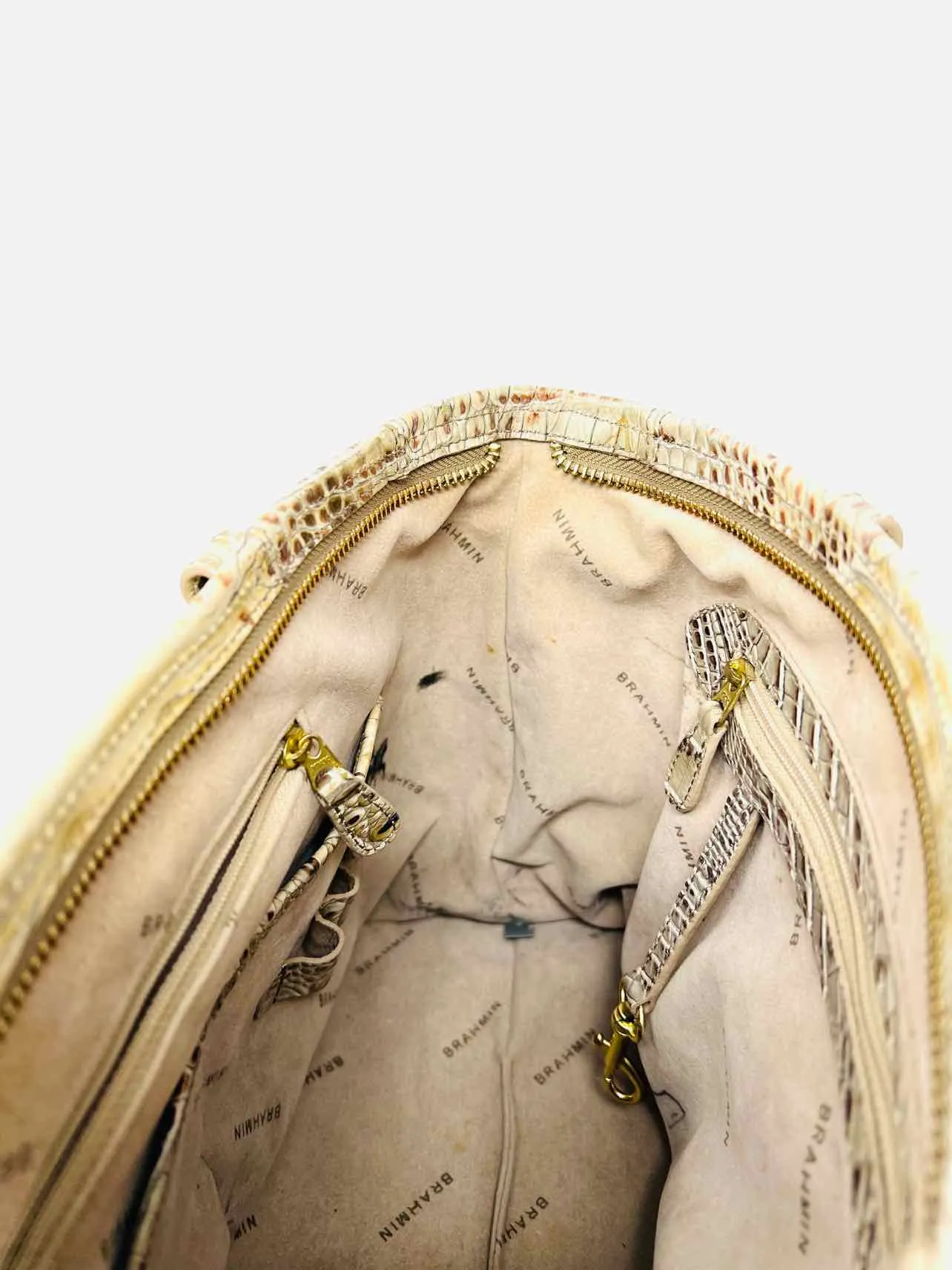 Brahmin Beige/Bronze Metallic Reptile AS IS Designer Satchel