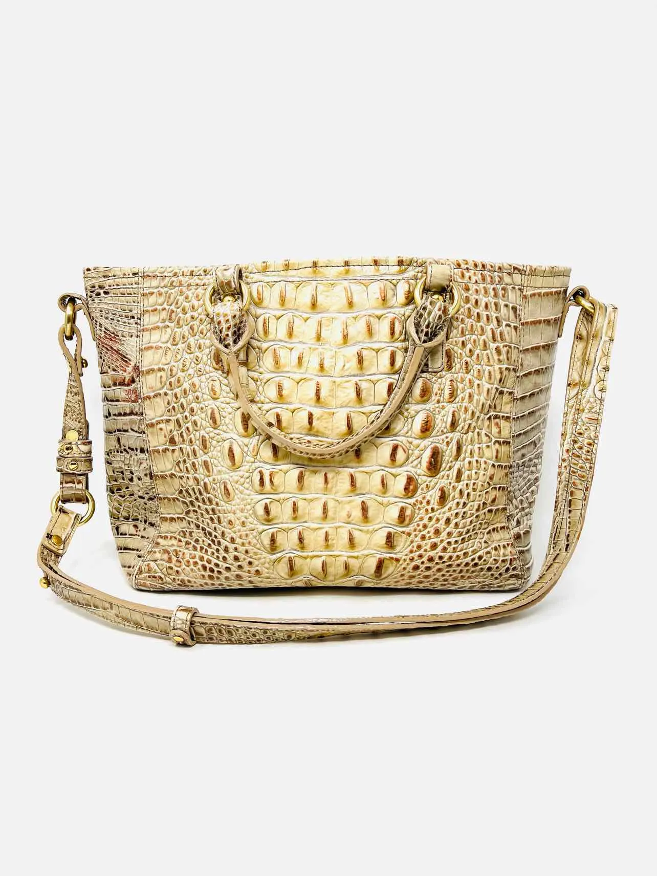 Brahmin Beige/Bronze Metallic Reptile AS IS Designer Satchel