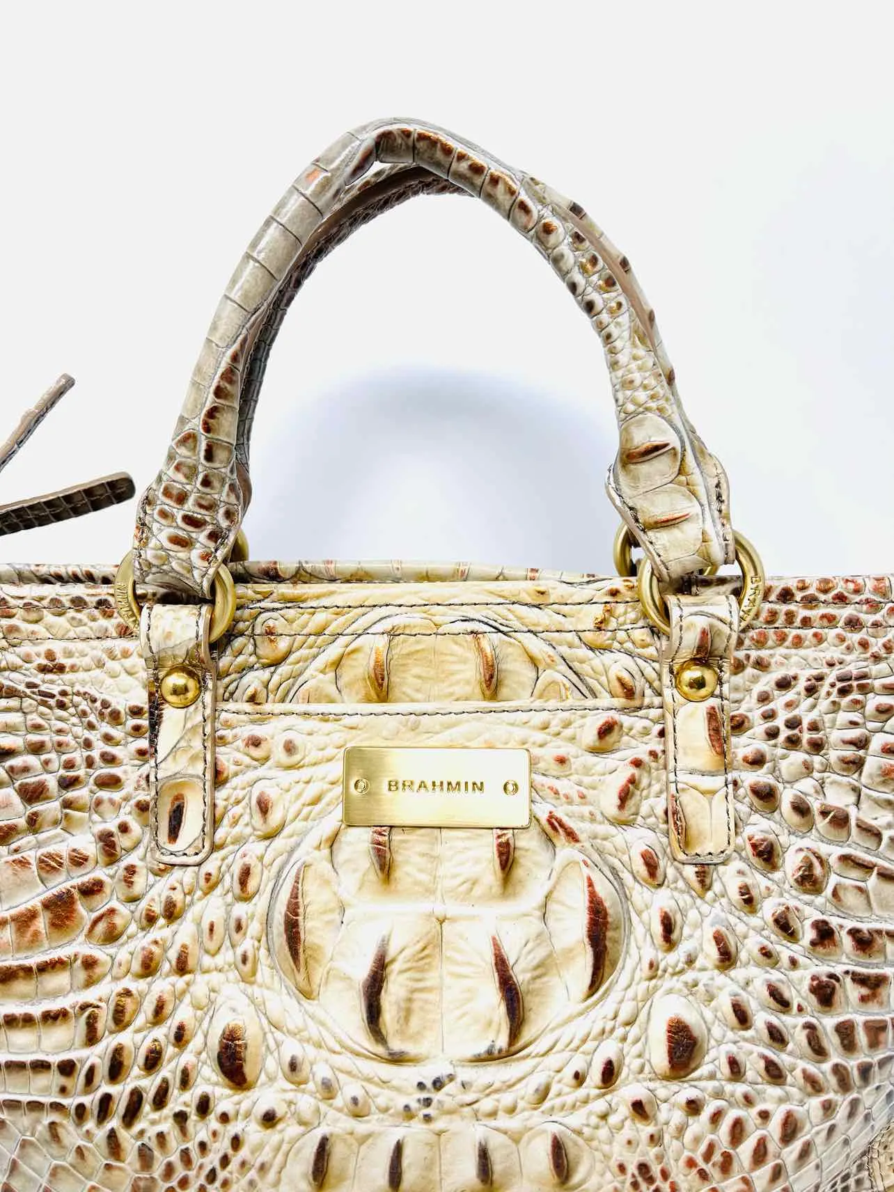 Brahmin Beige/Bronze Metallic Reptile AS IS Designer Satchel