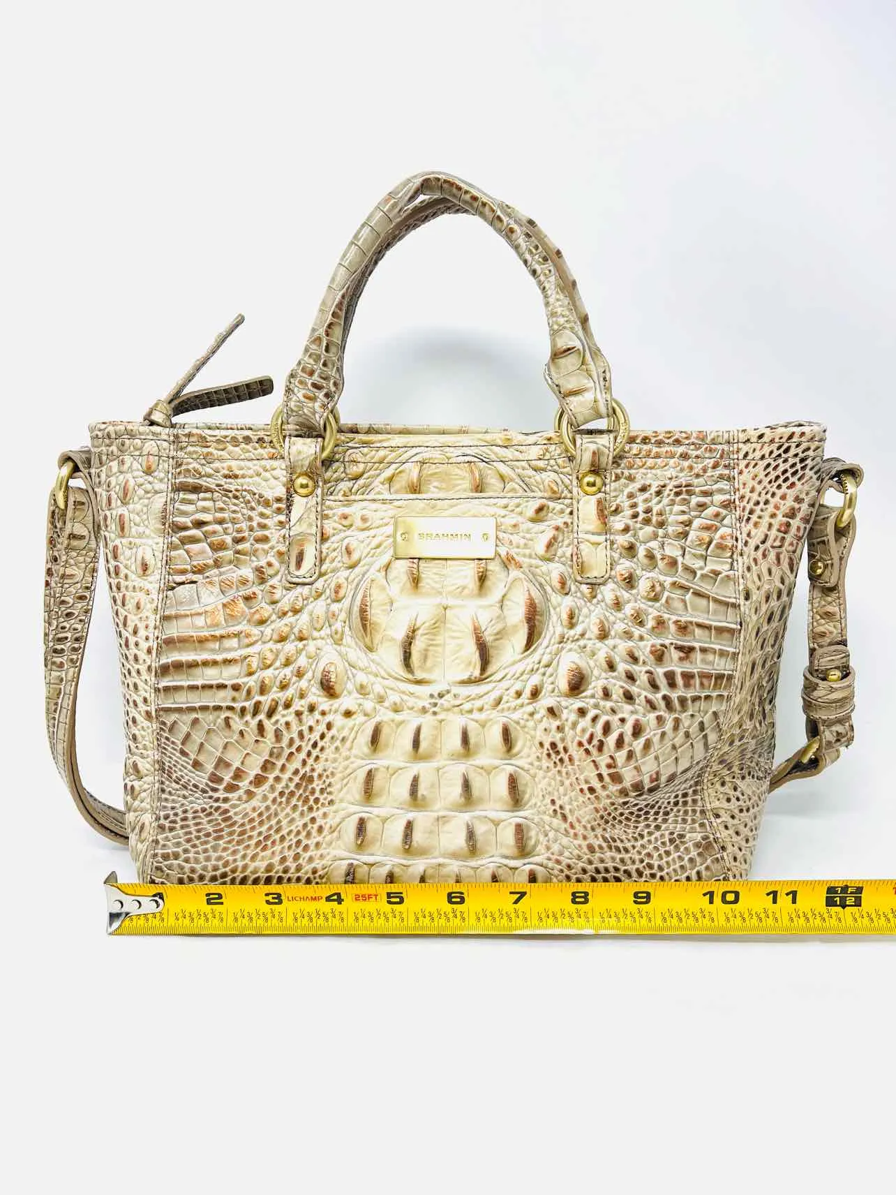 Brahmin Beige/Bronze Metallic Reptile AS IS Designer Satchel