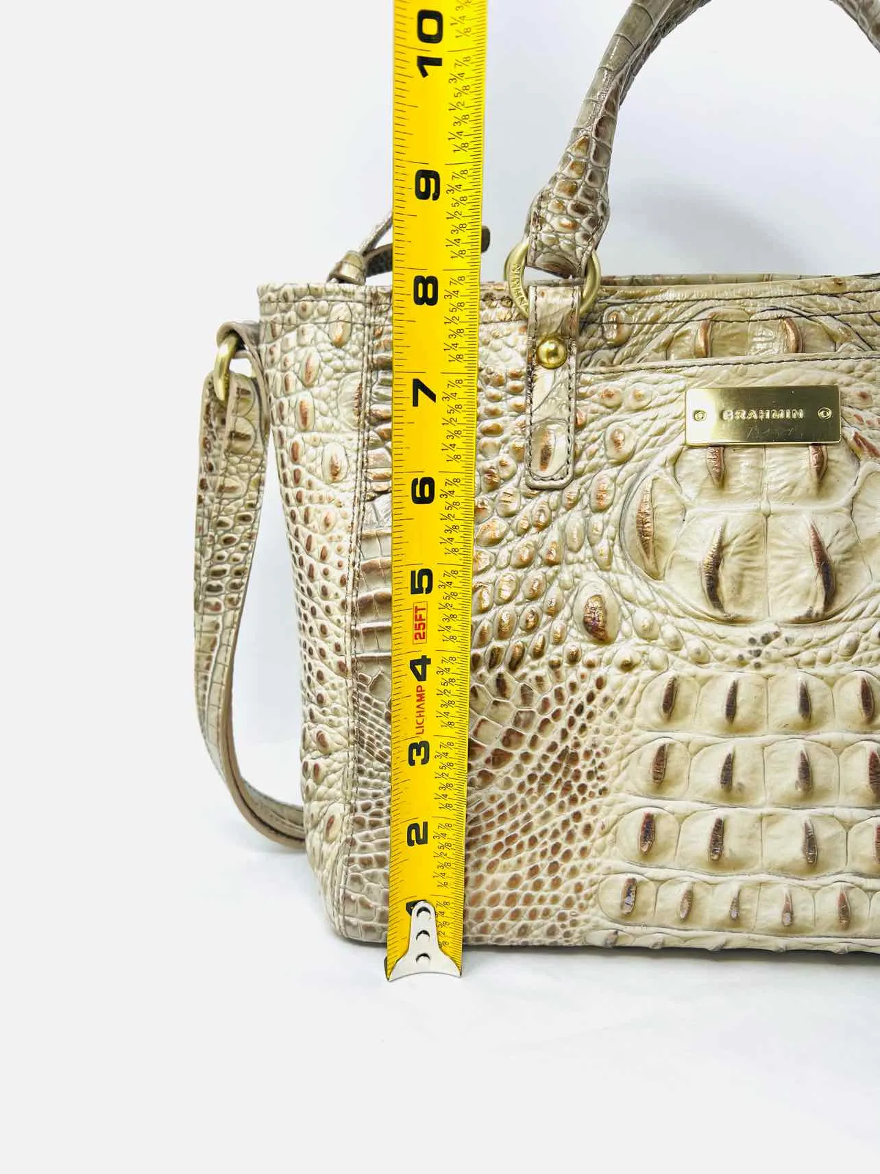 Brahmin Beige/Bronze Metallic Reptile AS IS Designer Satchel