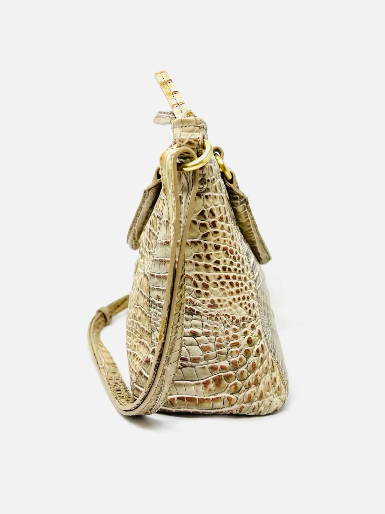 Brahmin Beige/Bronze Metallic Reptile AS IS Designer Satchel