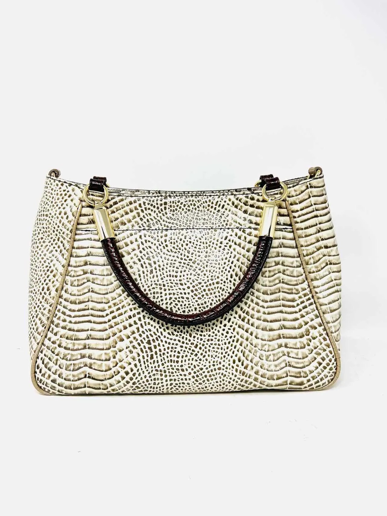 Brahmin Cream/Taupe Reptile Pleated AS IS Designer Satchel