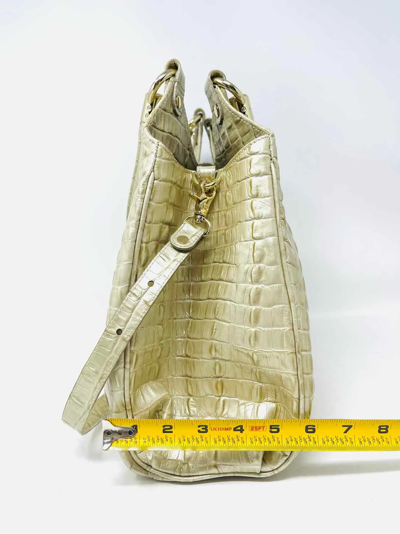 Premium Brahmin Gold Crocodile-Embossed Leather Designer Satchel Bag