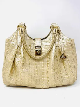 Premium Brahmin Gold Crocodile-Embossed Leather Designer Satchel Bag