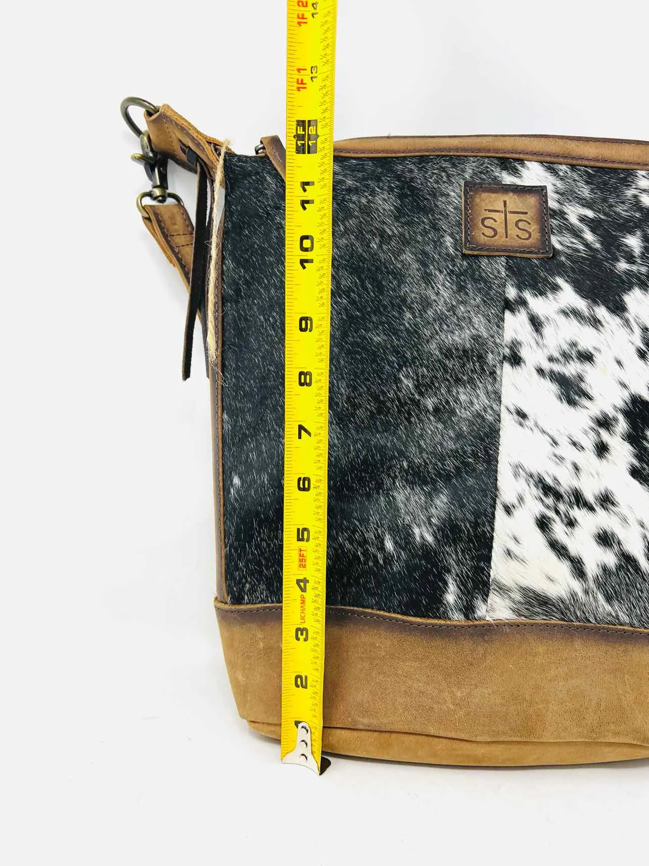 Br/Bk/Wh Leather Cowhide NEW Designer Satchel