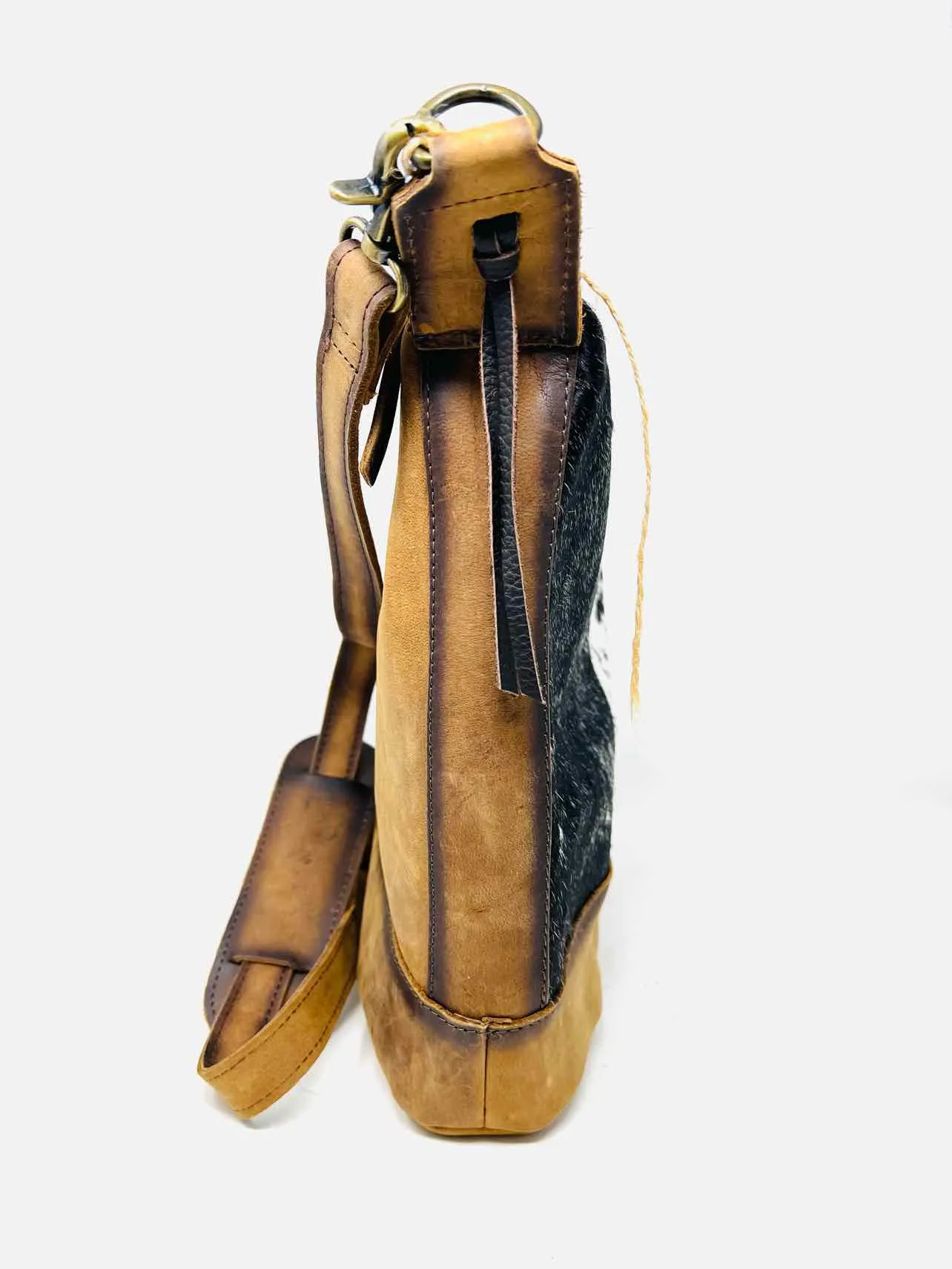 Br/Bk/Wh Leather Cowhide NEW Designer Satchel