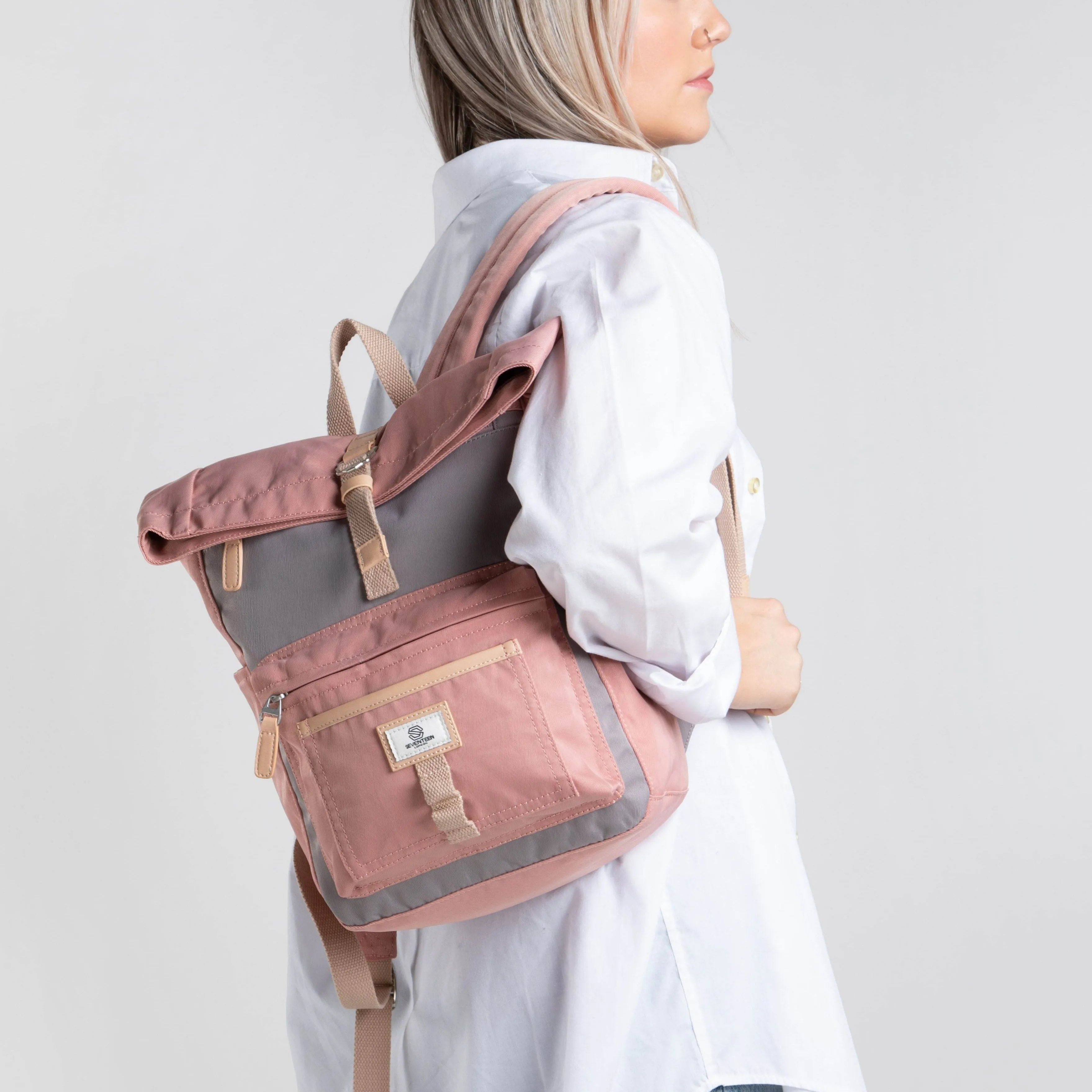 Canary Wharf Mini Backpack - Pink with Grey