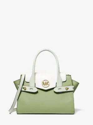 Carmen Medium Color-Block Faux Saffiano Leather Belted Satchel