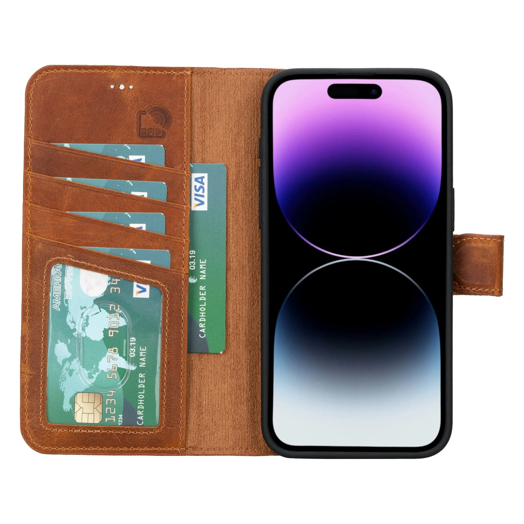 Carter iPhone 15 Pro Max Wallet Case, Golden Brown