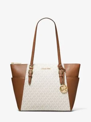 Charlotte Large Logo and Leather Top-Zip Tote Bag