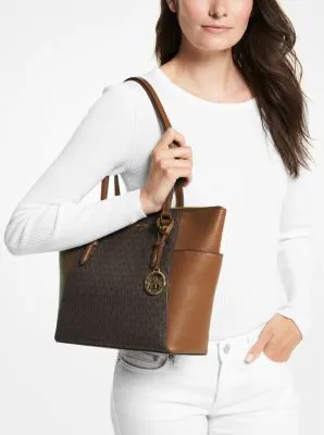 Charlotte Large Logo and Leather Top-Zip Tote Bag