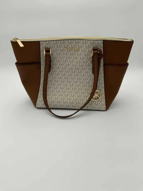 Charlotte Large Logo and Leather Top-Zip Tote Bag