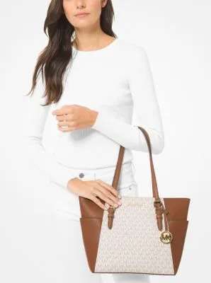 Charlotte Large Logo and Leather Top-Zip Tote Bag