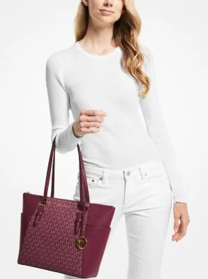 Charlotte Large Logo and Leather Top-Zip Tote Bag