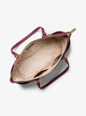Charlotte Large Logo and Leather Top-Zip Tote Bag