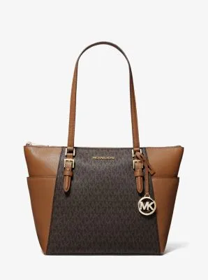 Charlotte Large Logo and Leather Top-Zip Tote Bag