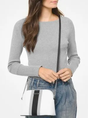 Cindy Striped Saffiano Leather Dome Crossbody Bag