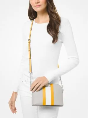 Cindy Striped Saffiano Leather Dome Crossbody Bag