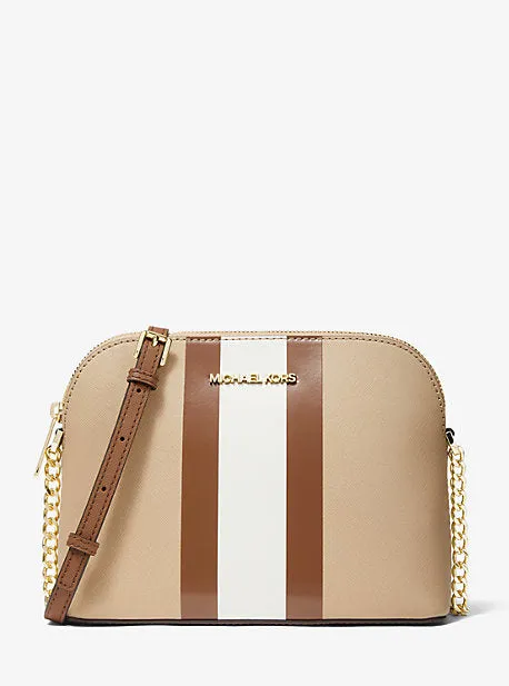 Cindy Striped Saffiano Leather Dome Crossbody Bag