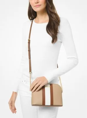 Cindy Striped Saffiano Leather Dome Crossbody Bag