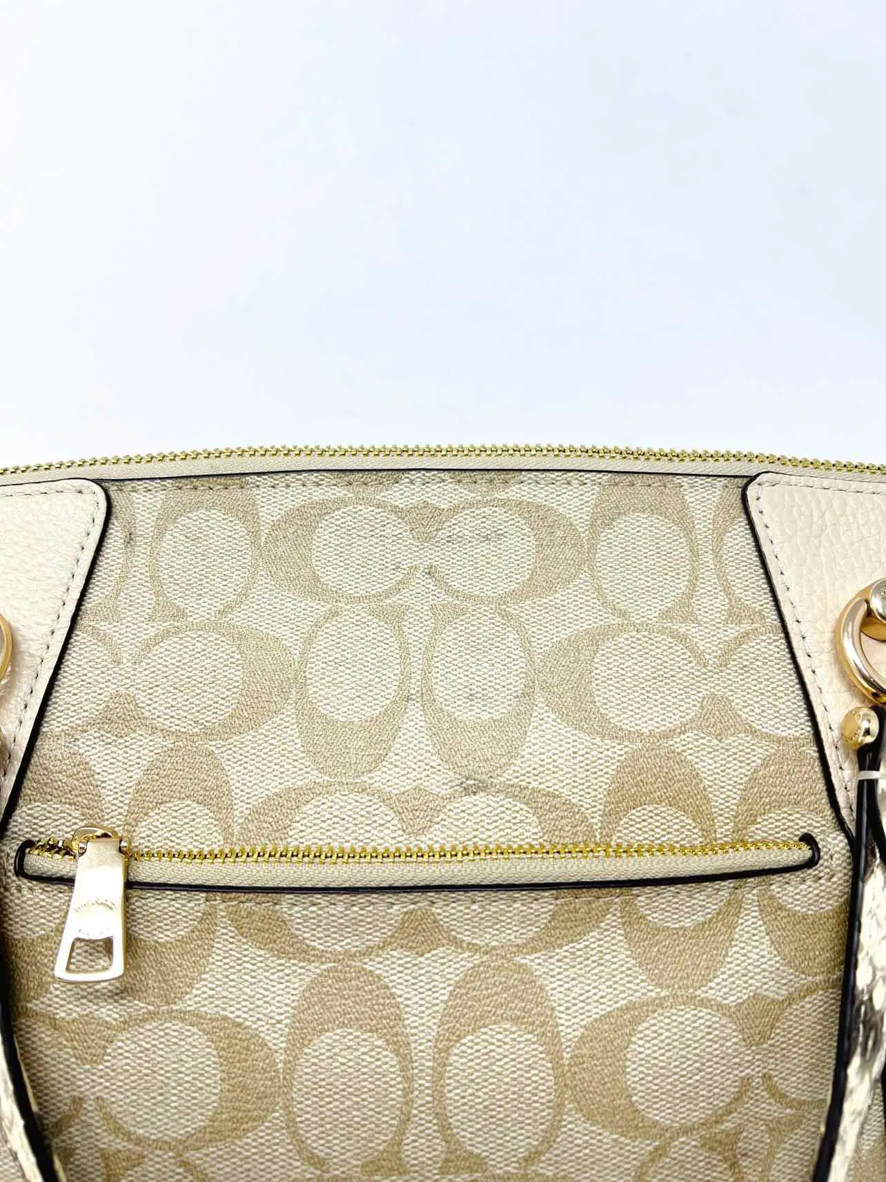 Coach Beige/Cream Signature Leather AS IS Designer Satchel