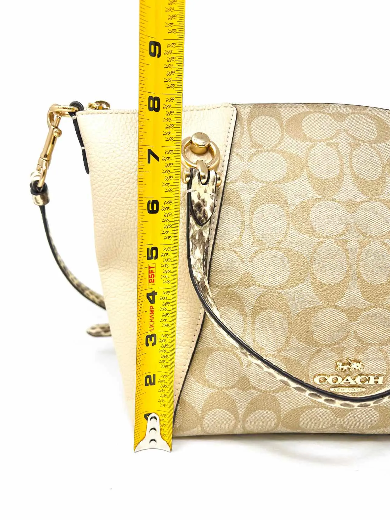 Coach Beige/Cream Signature Leather AS IS Designer Satchel